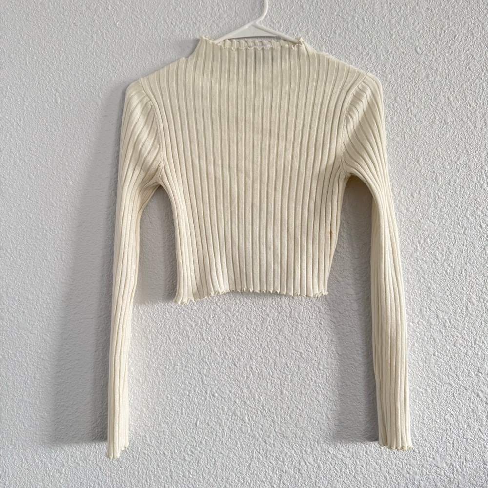 Princess Polly Ribbed Lettuce Trim Mock Neck Crop